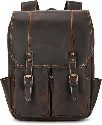 Äkta skinn ryggsäck i svart läder med spännen – ryggsackshop.com