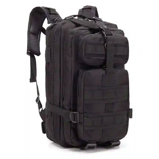 Svart varsel ryggsäck med flera fack framifrån