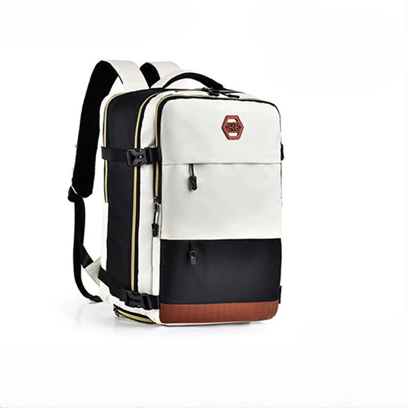 Vit och svart reseryggsäck 40 liter med stor packningskapacitet och elegant design