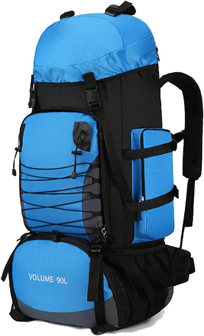 Blå reseryggsäck 60 L, ergonomisk design för vandring och utomhusaktiviteter