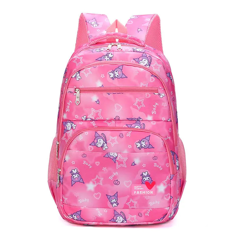 Rosa reseryggsäck barn med enhörnings- och hjärtmotiv, rymlig och bekväm att bära