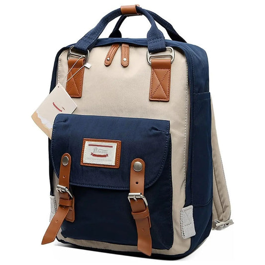 Ryggsäck dam rea – Elegant och rymlig canvasryggsäck med läderdetaljer, skolväska & vardagsväska