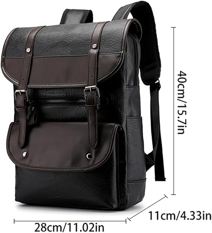  ryggsäck skinn svart uppfälld med mått och fickor visade