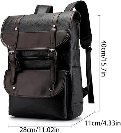  ryggsäck skinn svart uppfälld med mått och fickor visade