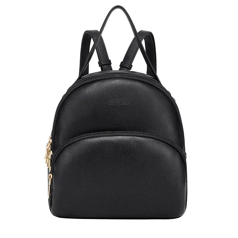 Svart läderryggsäck för dam, elegant accessoar för skola, jobb och fritid