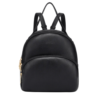 Svart läderryggsäck för dam, elegant accessoar för skola, jobb och fritid
