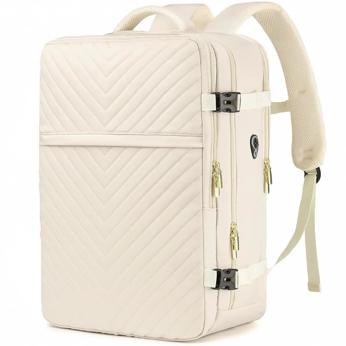 Vit damryggsäck med laptopfack, praktisk och trendig