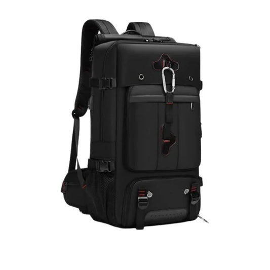 Svart reseryggsäck 50 l med rymligt huvudfack och justerbara remmar