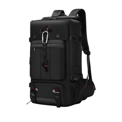 Svart reseryggsäck 50 l med flera fack och slitstark design