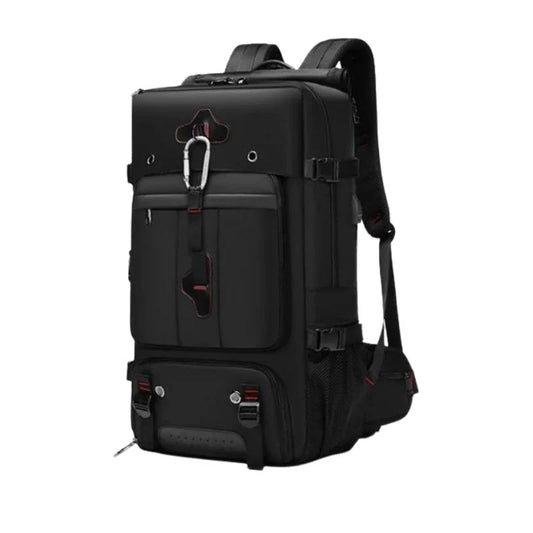 Svart reseryggsäck 50 l med flera fack och slitstark design